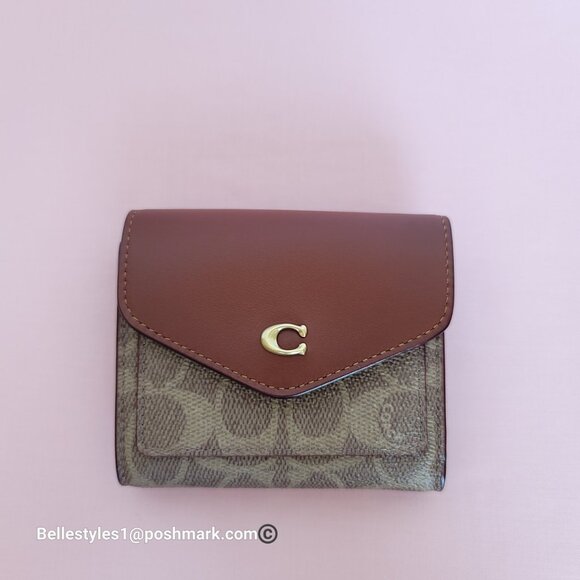 COACH Wyn Small Wallet In Colorblocked Signature Canvas & Leather-Tan Rust - Picture 8 of 16